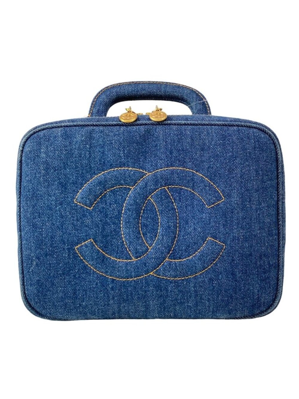 Chanel Vanity Bag Blue CC Logo Gold